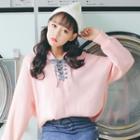 Long-sleeve Lace-up Loose-fit Sweatshirt Pink - One Size