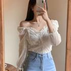 Off Shoulder Lace Up Lace Shirt