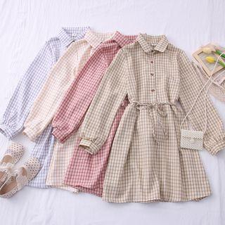 Checker A-line Shirtdress With Sash In 7 Colors