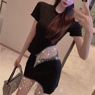 Set: Fringed Trim T-shirt + Mini Pencil Skirt
