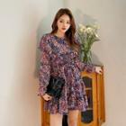 Ruffled Floral Tiered Chiffon Dress Purple - One Size