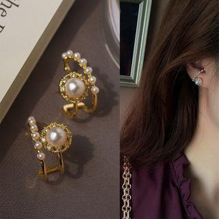 Faux Pearl & Rhinestone Ear Cuff 1 Pair - As Shown In Figure - One Size