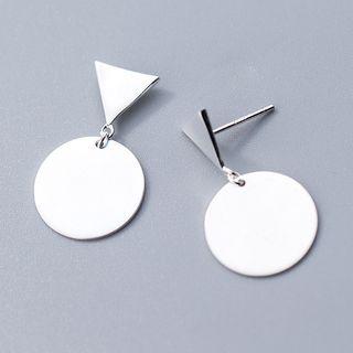 925 Sterling Silver Triangle & Disc Dangle Earring Silver - One Size