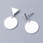 925 Sterling Silver Triangle & Disc Dangle Earring Silver - One Size