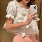 Off-shoulder Ruffle Trim Blouse / Pleated A-line Skirt