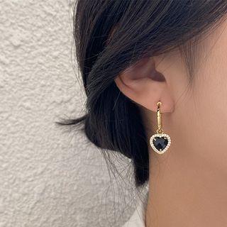 Heart Rhinestone Dangle Earring 1 Pair - Silver Needle - Heart Earrings - Gold - One Size