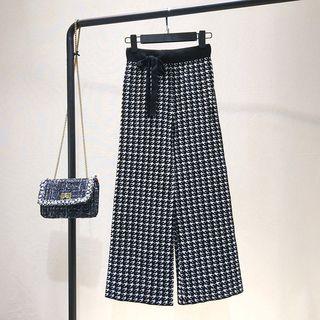 Houndstooth Wide-leg Knit Pants