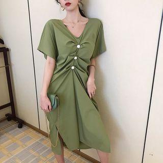 V-neck Short-sleeve Dress As Figure - One Size