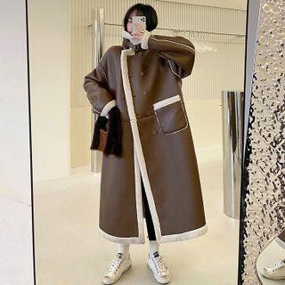 Double-breasted Long Faux Shearling Coat