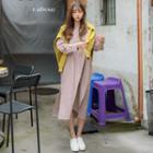Mandarin-collar Dual-pocket Long Stripe Shirtdress