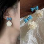Bow Flower Resin Dangle Earring 2102a# - 1 Pair - White & Blue - One Size