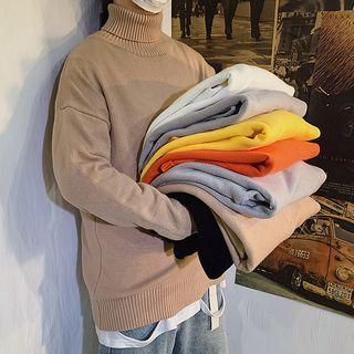 High-neck Plain Knit Sweater