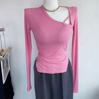 V-neck Plain Cutout Split Cropped Top