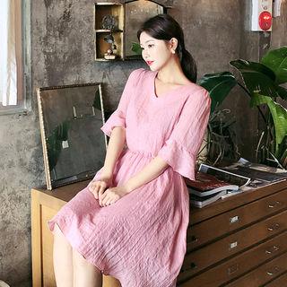 V-neck Gathered-waist Dress