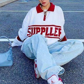 Letter Zip Collared Sweater
