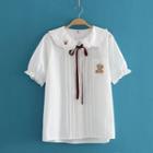 Bear Embroidered Shirt As Shown In Figure - One Size