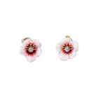 Fashion And Elegant Plated Gold Enamel Hibiscus Flower Stud Earrings With Cubic Zirconia Golden - One Size