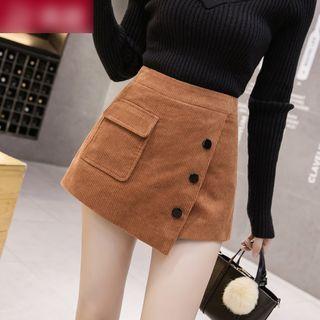 Corduroy Buttoned Mini Skorts