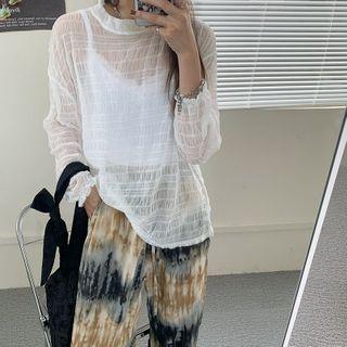 Ruched Long-sleeve Sheer Top
