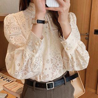 Mock Turtleneck Lace Long-sleeve Blouse