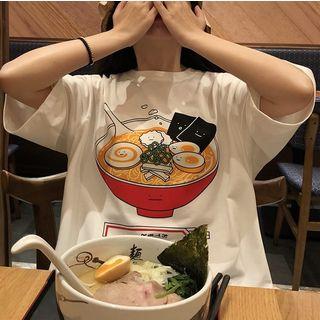 Ramen Print Short-sleeve T-shirt White - One Size