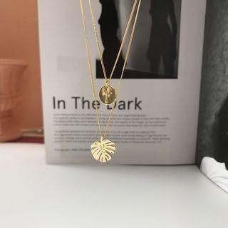 925 Sterling Layered Necklace L220 - Gold - One Size