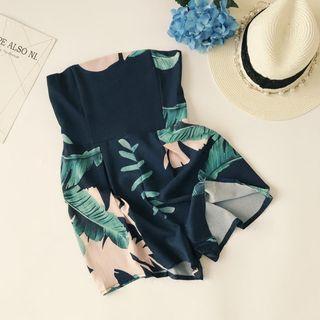 Leaf Print Strapless Playsuit