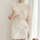 Short-sleeve Knit Top / Plain A-line Skirt