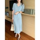 V-neck Button-up Midi Dress