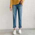 Button-fly Washed Straight-cut Jeans