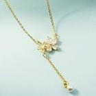 Flower Rhinestone Faux Pearl Pendant Alloy Necklace Gold - One Size