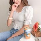 Square-neck Smocked Cropped Blouse