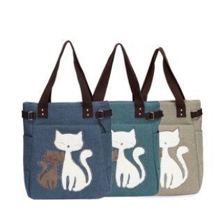 Cat Print Denim Shopper Bag