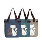 Cat Print Denim Shopper Bag