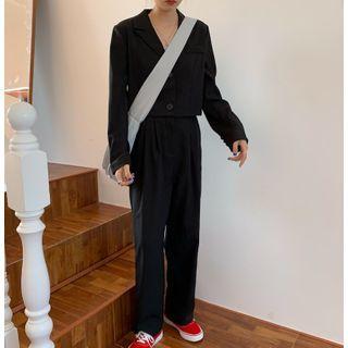 Set: Cropped Single-breasted Blazer + Dress Pants Black - One Size