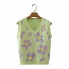 Floral Print Sweater Vest Green - One Size