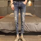 Plain Distressed Slim-fit Jeans
