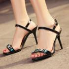 Genuine Leather Jeweled High-heel Sandals