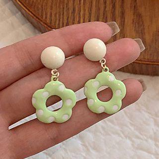 Flower Drop Earring 1 Pair - Silver Stud - Green - One Size