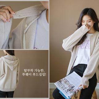 Detachable-hood Zip-up Cardigan