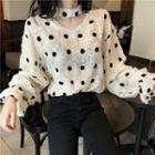Embroidered Dotted Blouse White - One Size