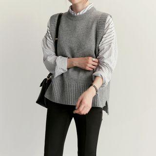 Set: Knit Vest + Pinstriped Shirt