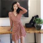 Long-sleeve Drawstring Glitter Ruffled Dress