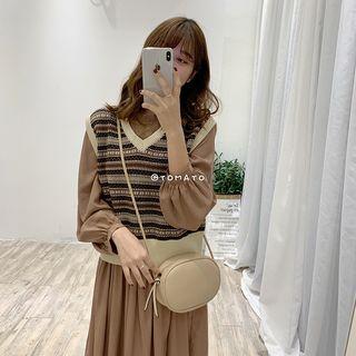 Striped Knit Vest Coffee - One Size