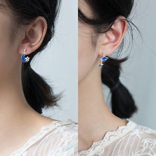 Non-matching 925 Sterling Silver Planet Moon & Star Dangle Earring 1 Pairs - As Shown In Figure - One Size