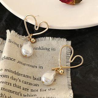 Heart & Faux Pearl Drop Earring 1 Pair - 1599 - 925 Silver Needle - One Size