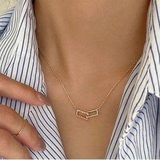 Alloy Interlocking Rectangle Pendant Necklace Gold - One Size