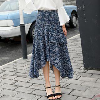 Printed Asymmetric Midi Skirt