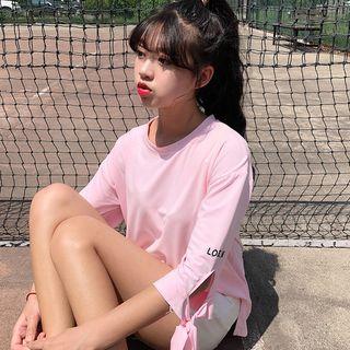 3/4-sleeve Bow-accent T-shirt