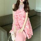Sleeveless Floral Mini Dress Pink - One Size